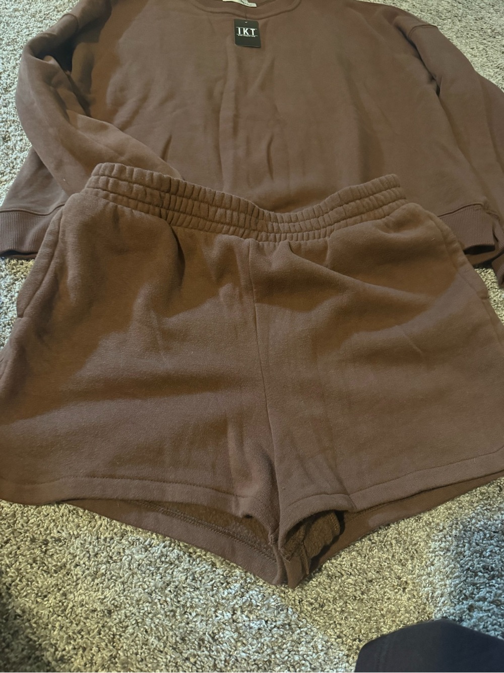 Women's Brown Crewneck Sweatshirt and Shorts Set - Picture 3 of 5